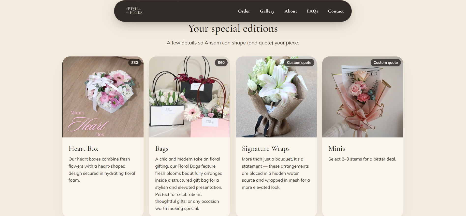 The special editions step, showing heart boxes, bags, signature wraps and minis.
